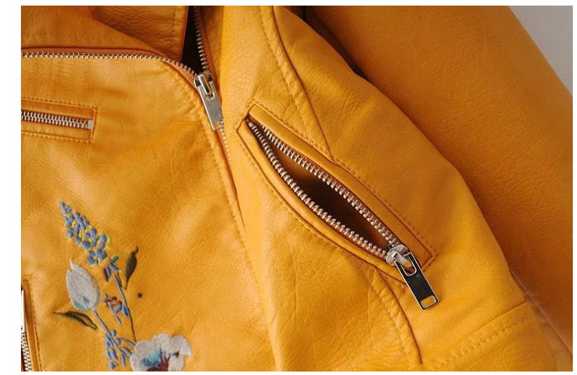 New Long Sleeve PU Leather Jacket with Zipper
