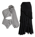 One-Piece Swimsuit and Pleated Maxi Skirt Set (One Set)