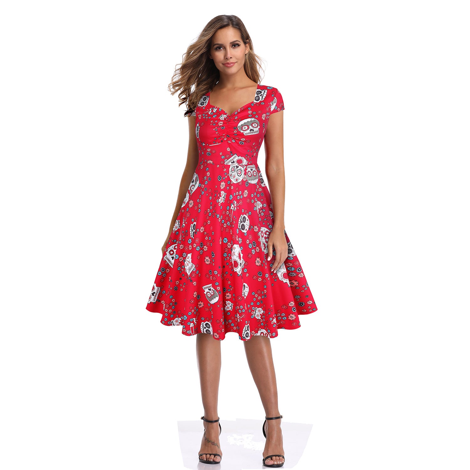 2019 Summer Vintage Hepburn Style Floral Dress