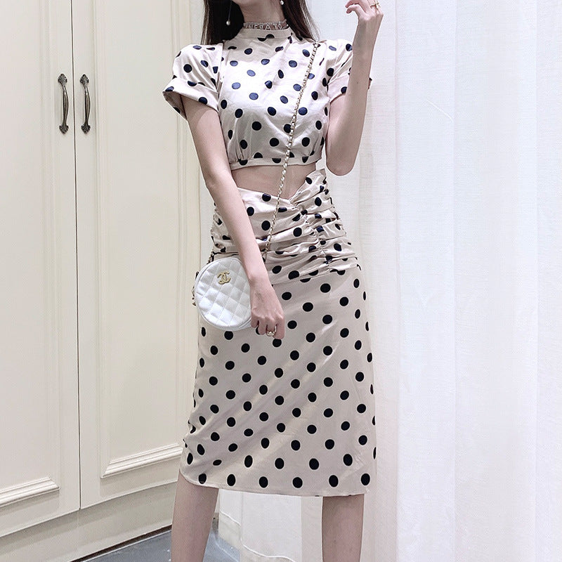 Summer Slimming Polka Dot Backless Dress Set