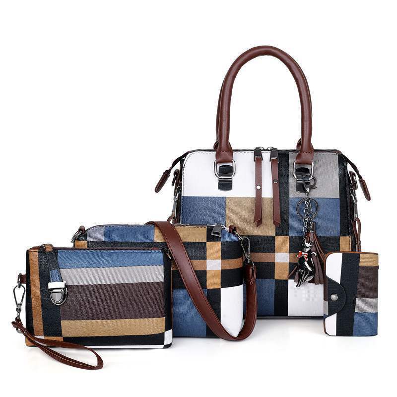 Fashionable Women's 3-Piece Color-Block Handbag Set