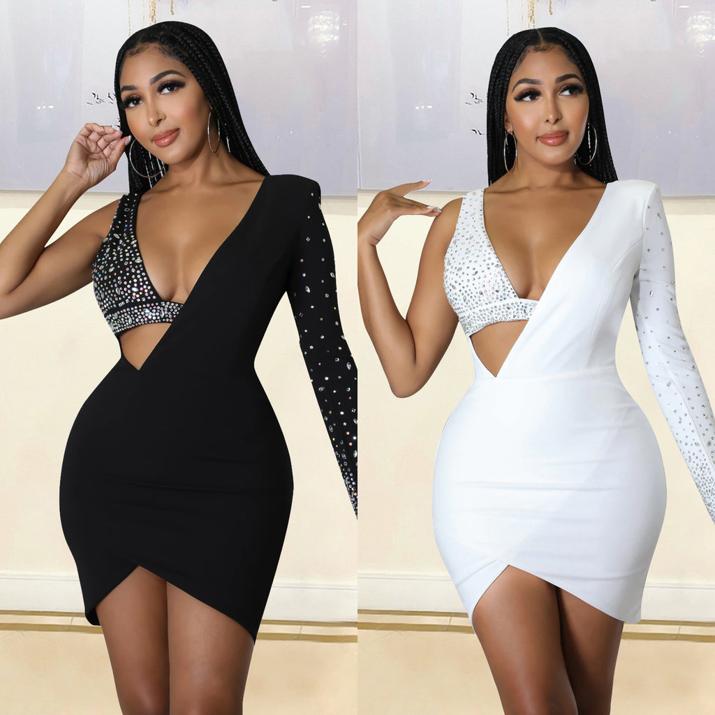 The Éclat Rhinestone One-Shoulder Dress | Evarisluxe