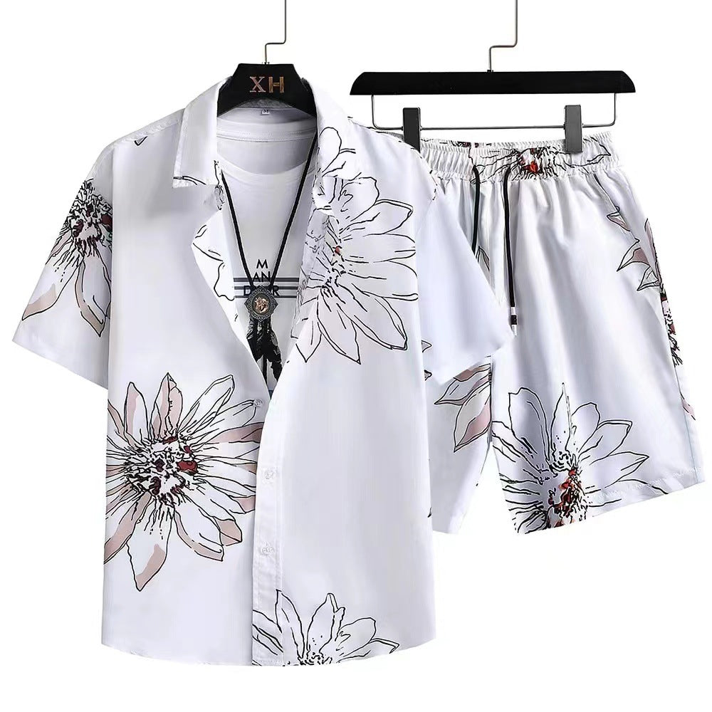 Men's Casual 3D Printed Hawaiian Shirt and Shorts Set