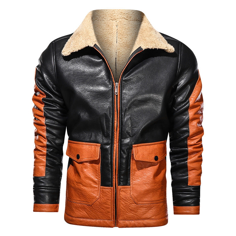 Men's Winter Loose Fit Leather Jacket with Pockets