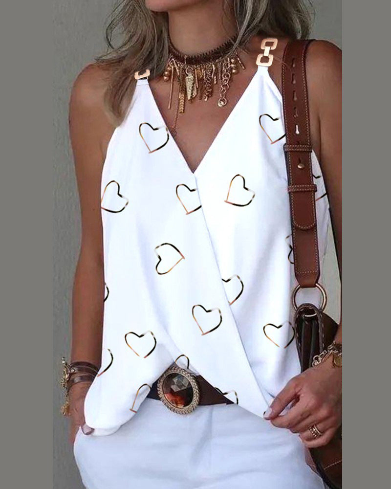 2023 Summer Minimalist V-Neck Print Top for Women