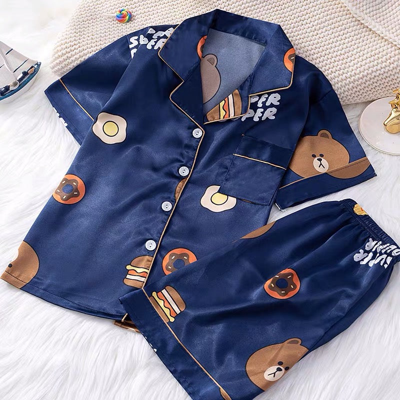 Summer Silk Pajamas for Women - Cute Short Sleeve Set