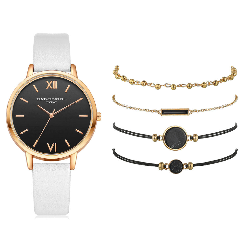 Evarisluxe Leather Strap Quartz Watch Set