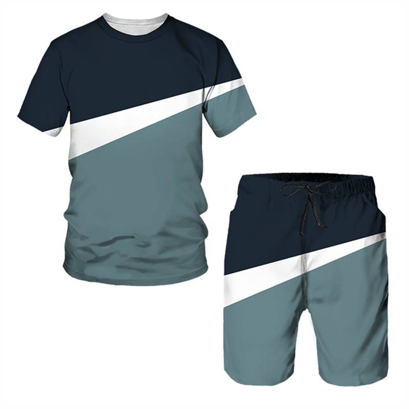 3D Printed Summer Stripe 2-Piece Men's Gym Suit