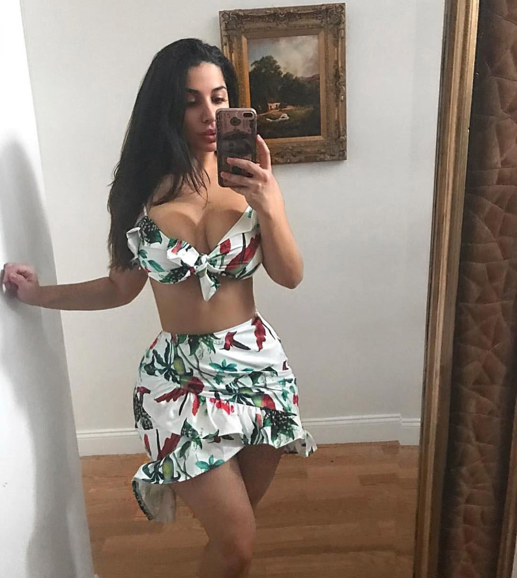 Floral Ruffle Two-Piece Strap Dress Set