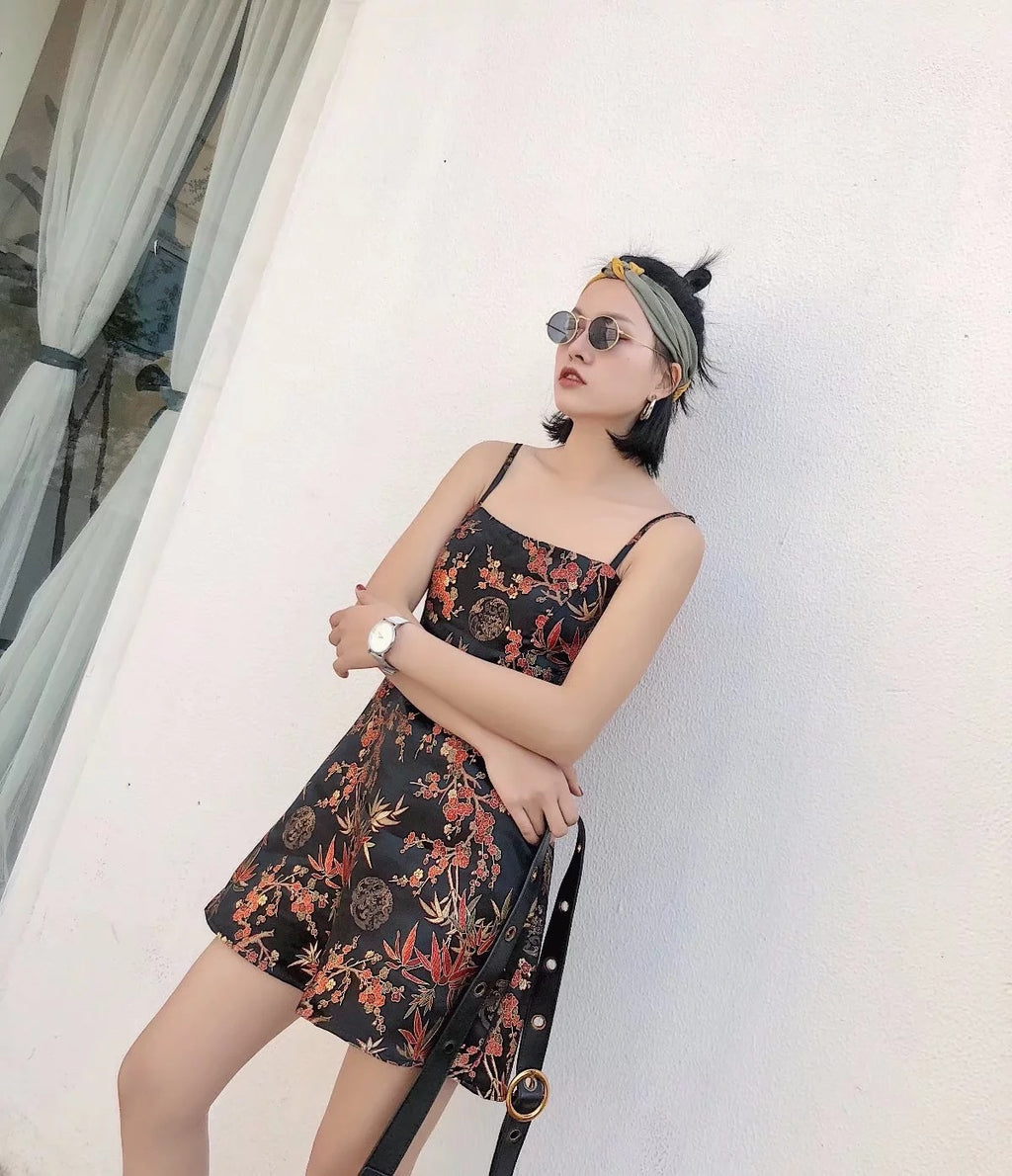Early Spring Floral Print Chinese Style Dress