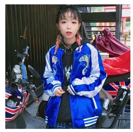 Embroidered Baseball Jacket for Women - Spring/Fall