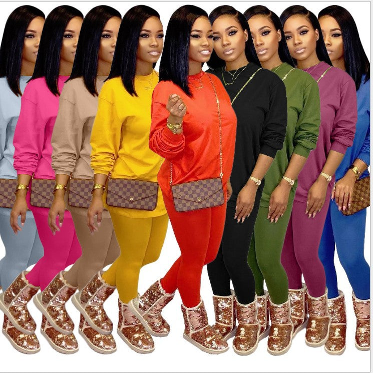 Trendy Women's Candy Color Two-Piece Casual Set