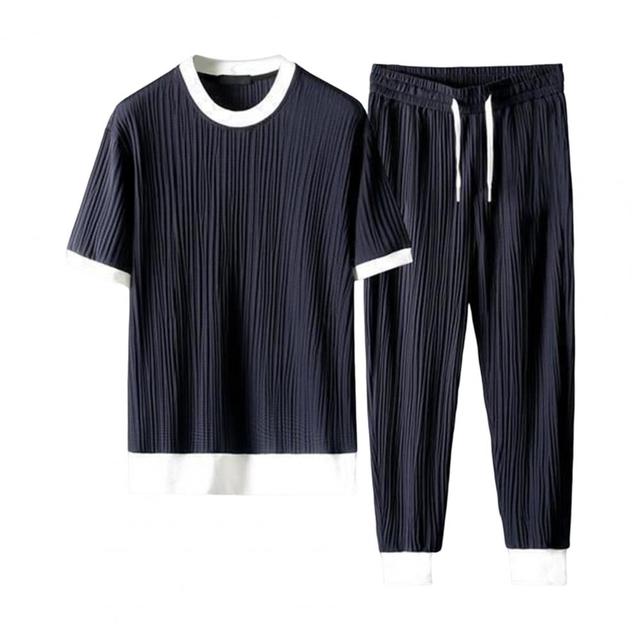 Men's Summer Outfit: Solid Color Top & Pants Set