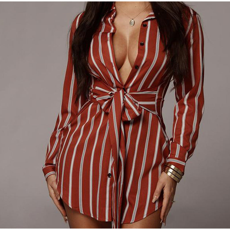 Stylish Striped Mid-Waist Dress for Spring and Autumn