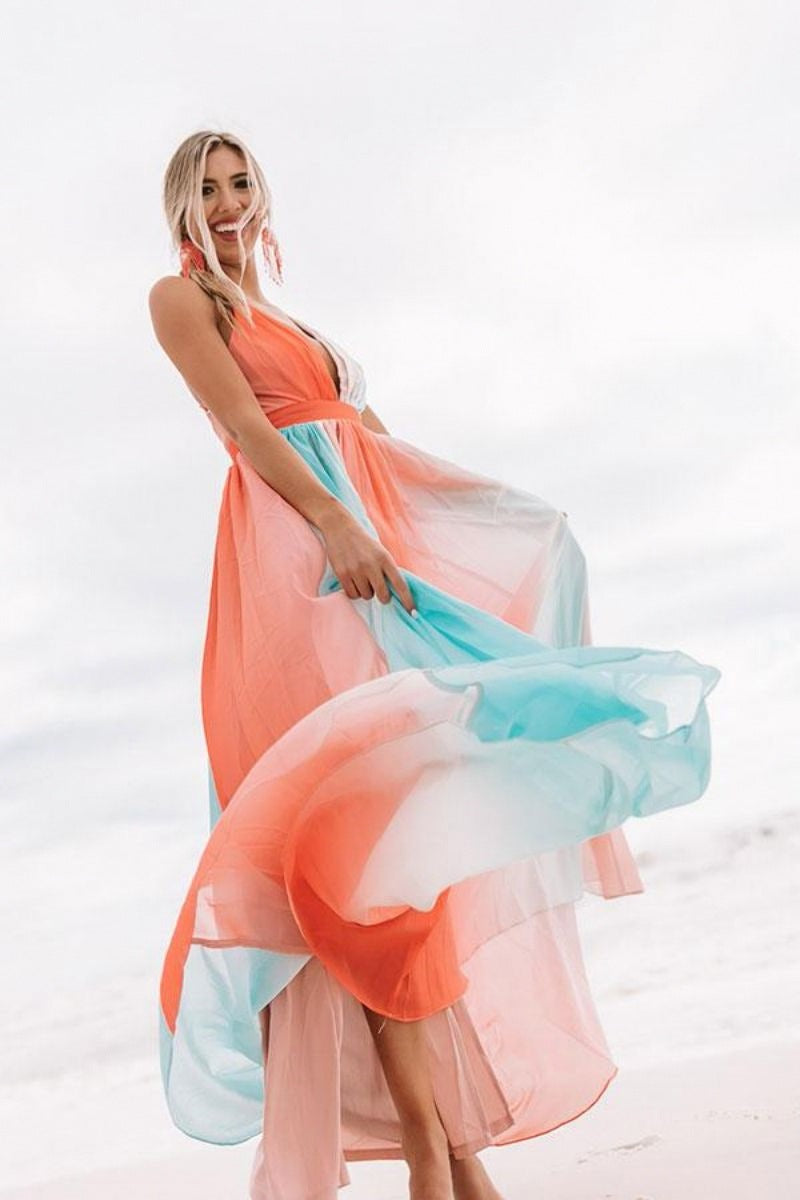 2021 Spring/Summer New Sexy Deep V Rainbow Dress