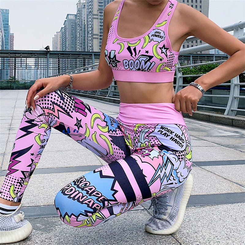Cartoon Print Yoga Set for Women (Two-Piece)
