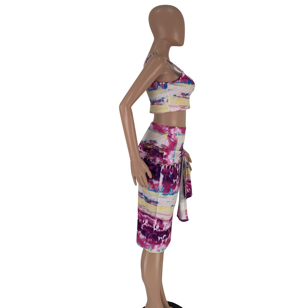DN8241 Summer Tie-Dye Camisole Dress Set for Women