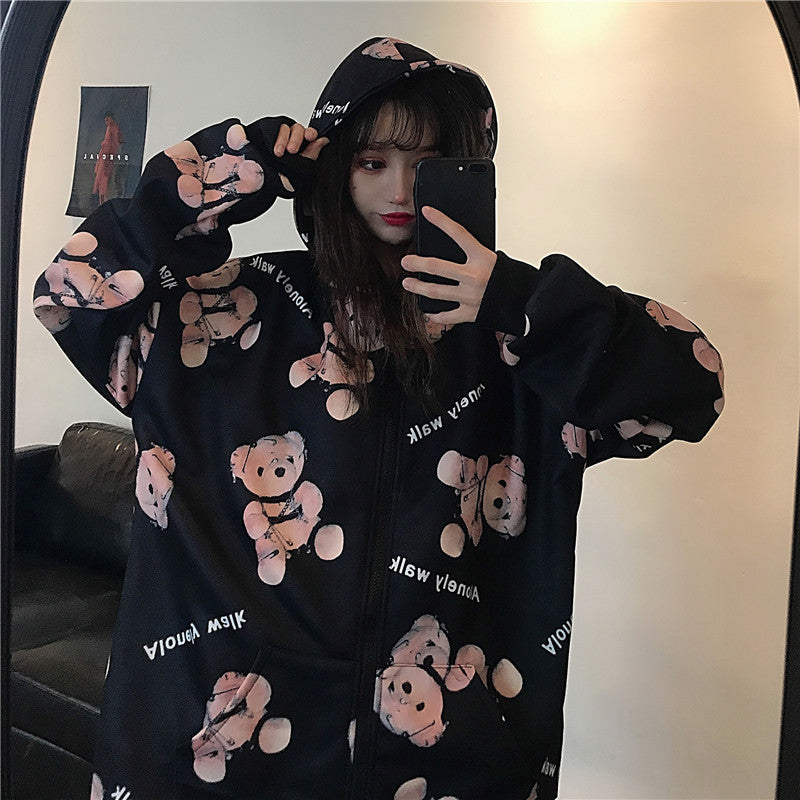 Trendy Bear Hoodie for Women - Loose Fit Autumn Jacket