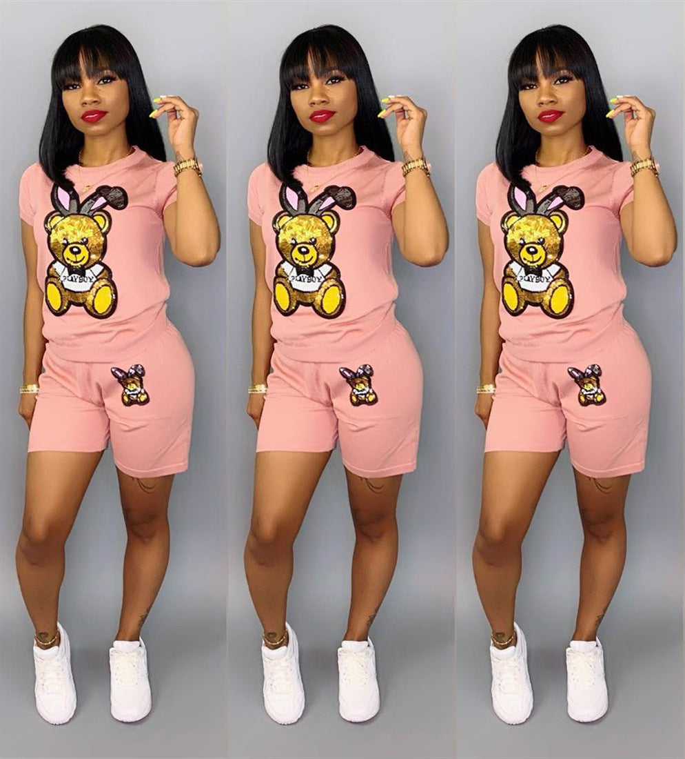 Sequin Cartoon 2-Piece Plus Size Summer Outfit Set