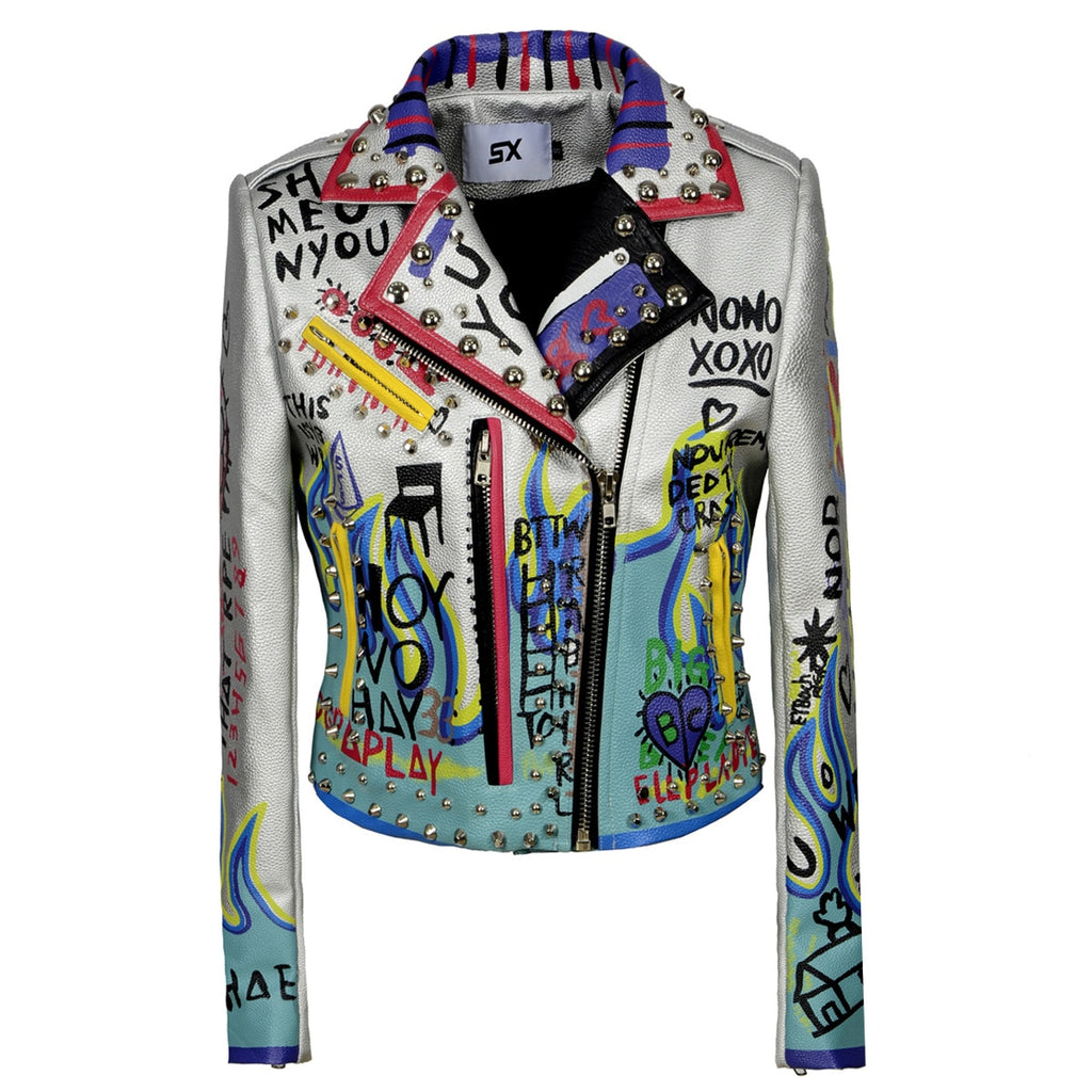 Punk Rock Style Women's Leather Jacket with Studs