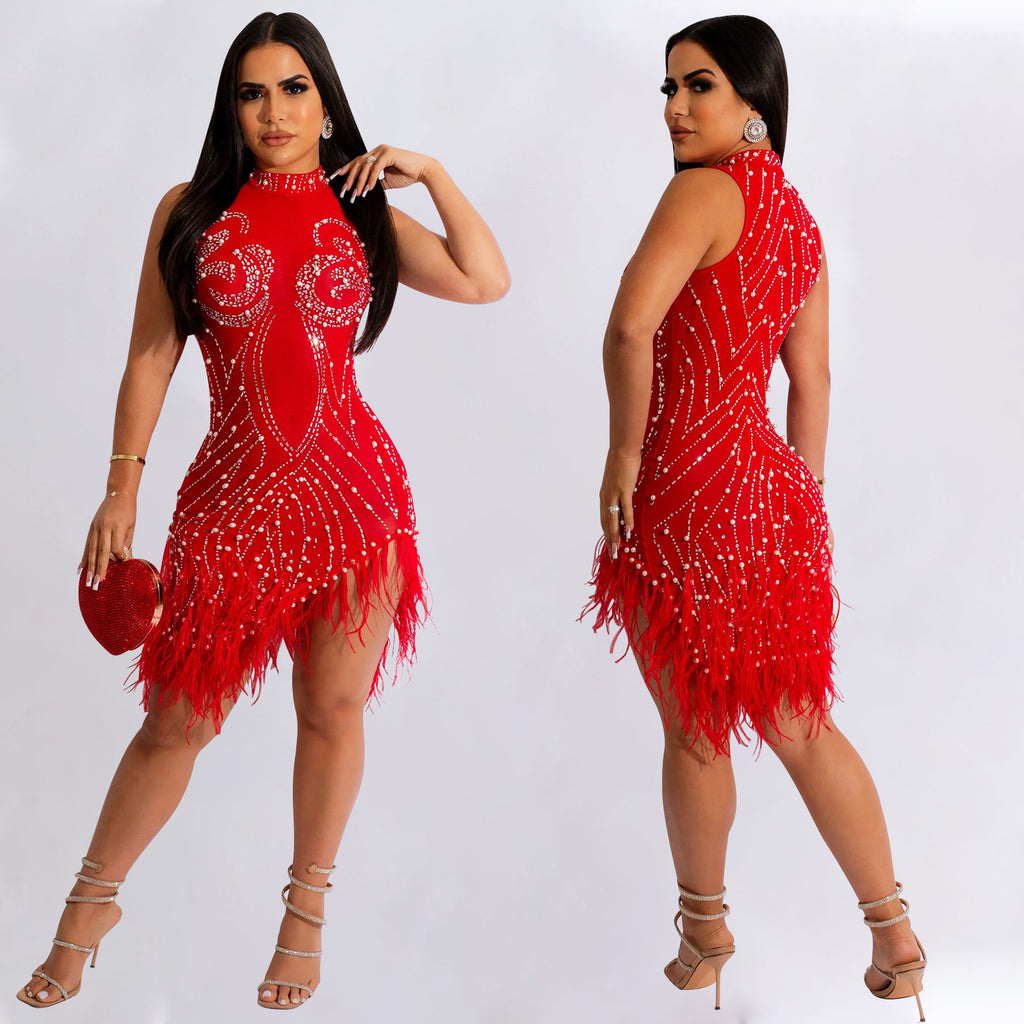 Evarisluxe Rhinestone Beaded Mesh Dress
