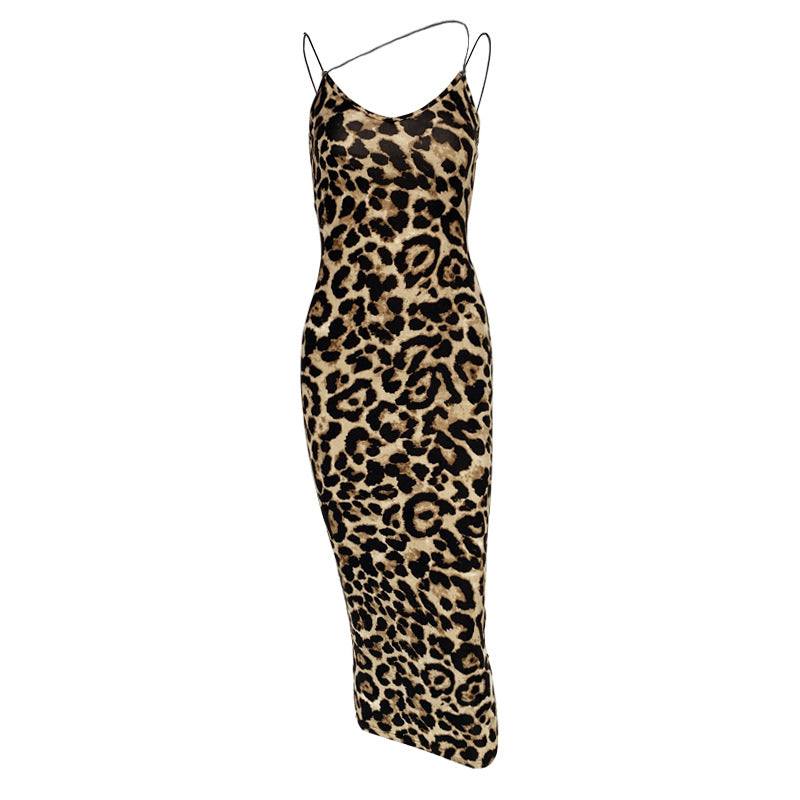 Spring V-Neck Snake Print Midi Dress