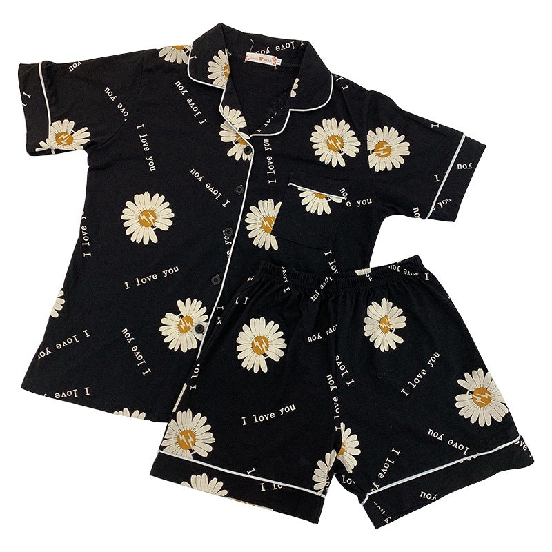 Summer Cotton Daisy Short Sleeve Pajama Set for Women