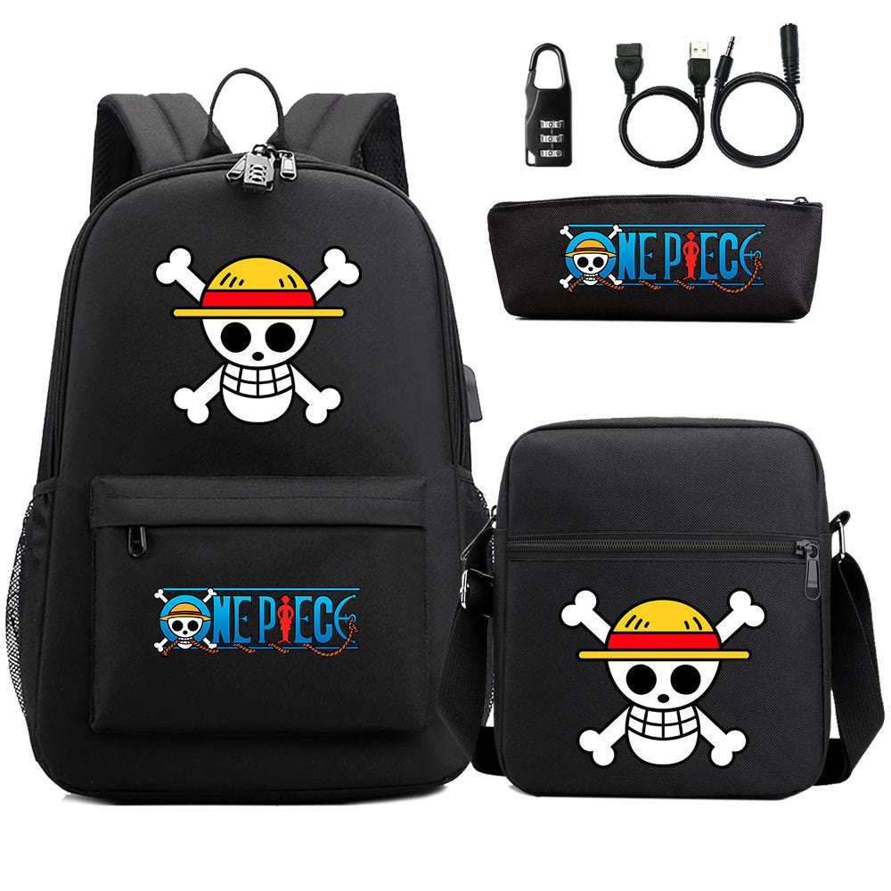 Cartoon One Piece USB Password Lock Backpack Set
