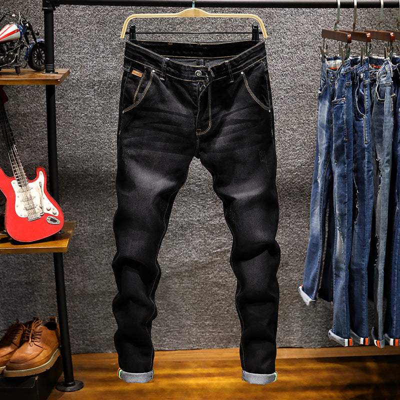 Men's Solid Color Slim Fit Denim Trousers