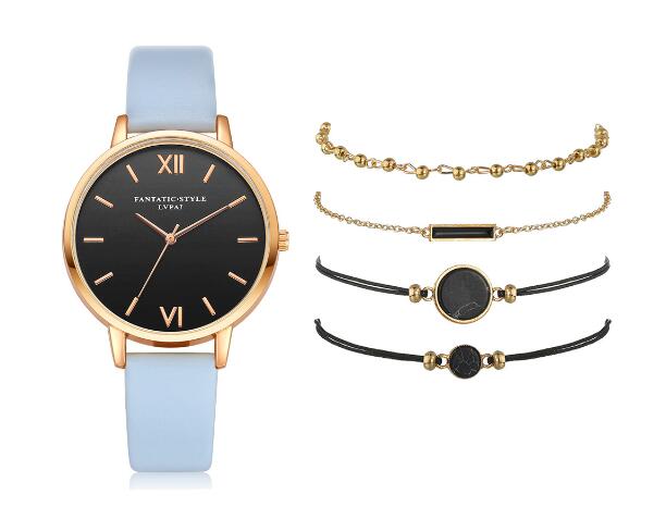Evarisluxe Leather Strap Quartz Watch Set