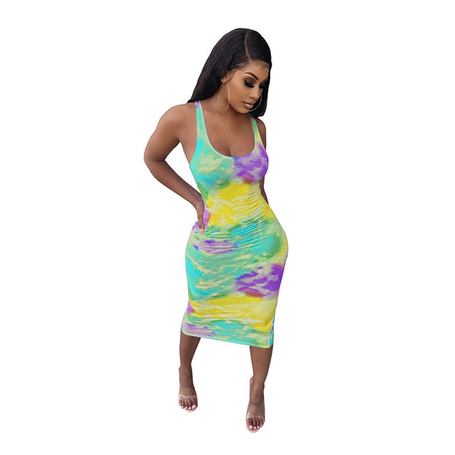 Rainbow Tie Dye Summer Skinny Dress for Women