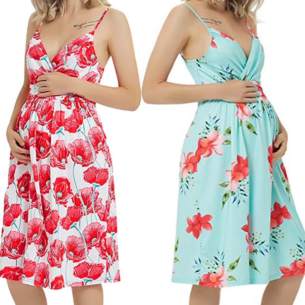 2020 Summer Floral Midi Dress for Pregnant Women