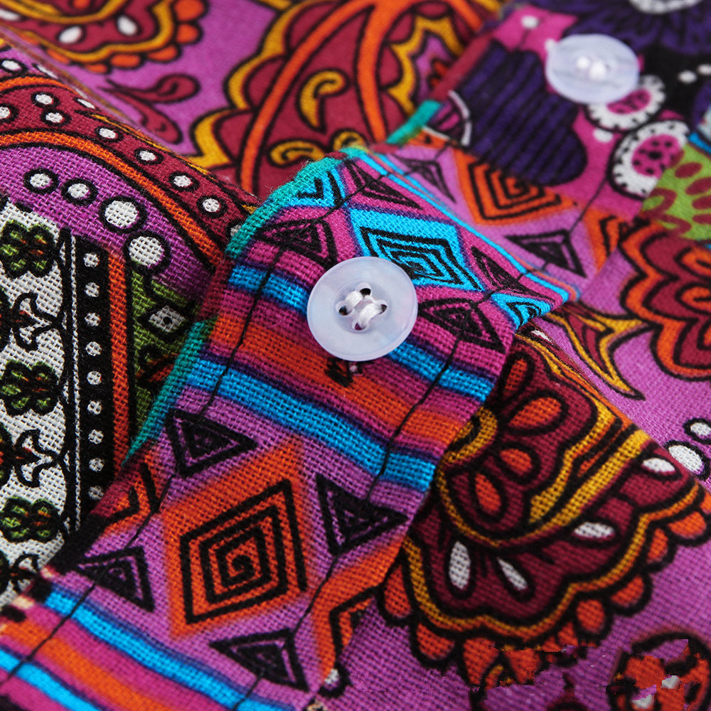 Printed Cotton-Linen Short Sleeve Shirt