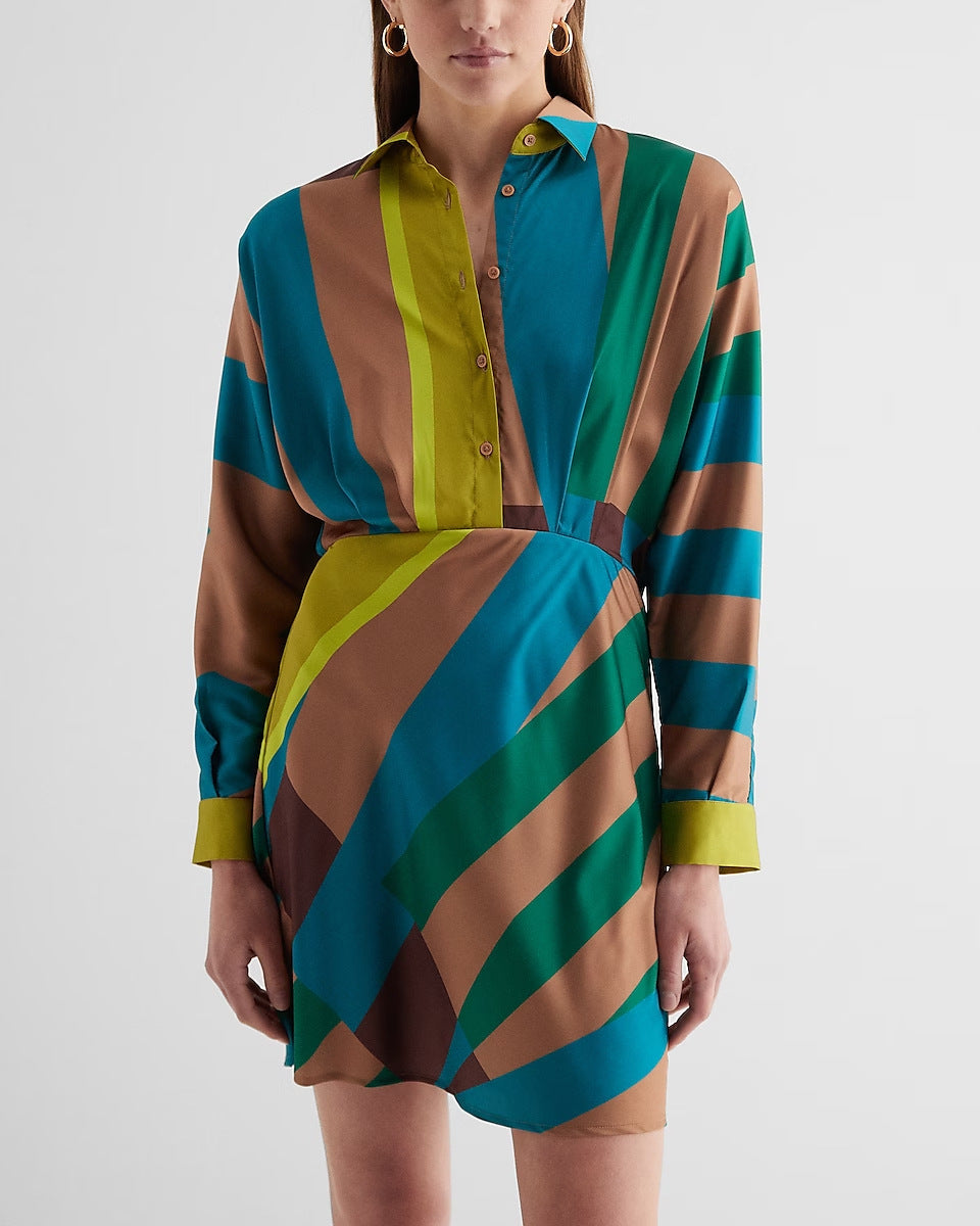 Printed Half Button Shirt Dress for Women