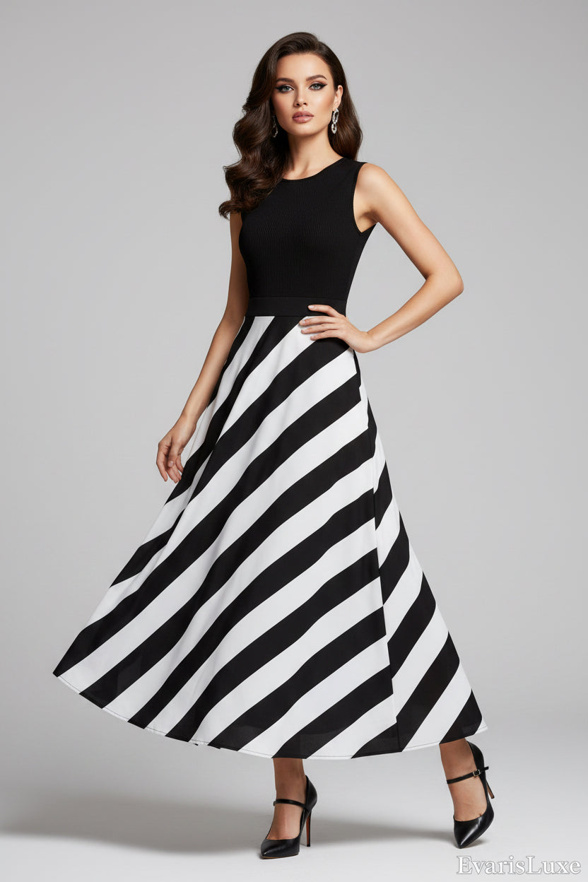 Black and white striped dress on a white background