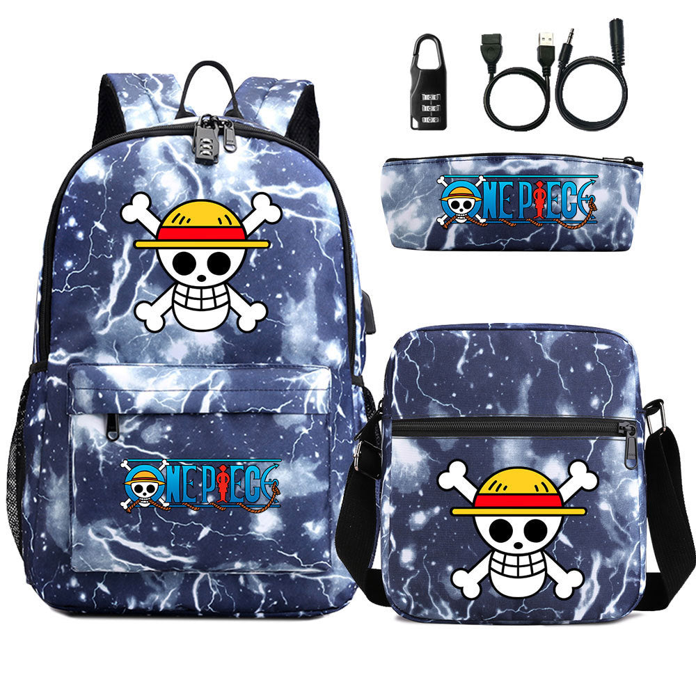 Cartoon One Piece USB Password Lock Backpack Set