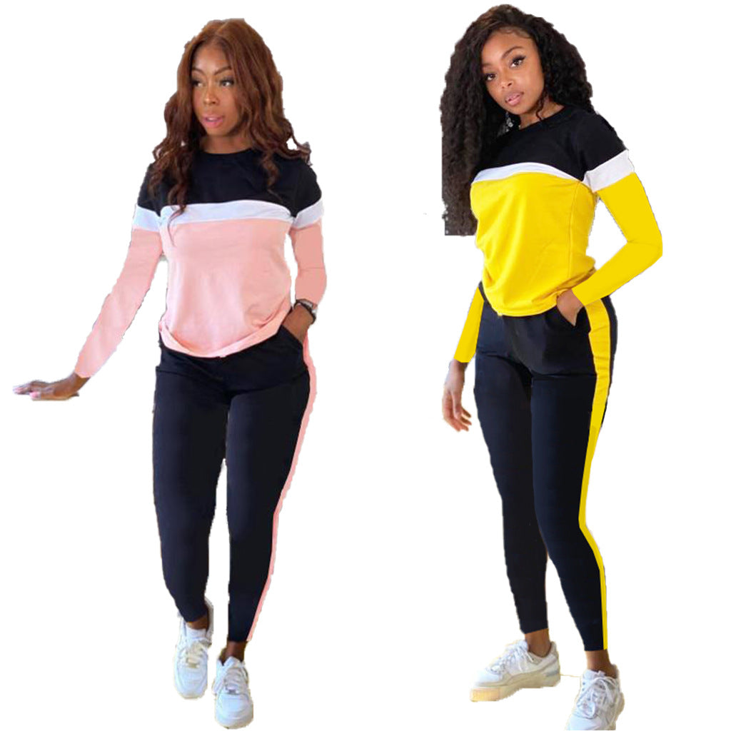 F6607 Women's Color Block Sports Two-Piece Set