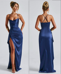 Backless Satin Slit Dress