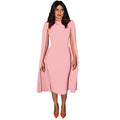 Elegant Solid Color Pencil Dress with Draped Cape