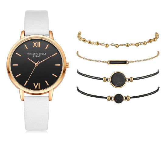 Evarisluxe Leather Strap Quartz Watch Set