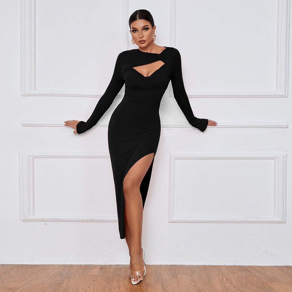 Evarisluxe Cutout High Slit Evening Dress