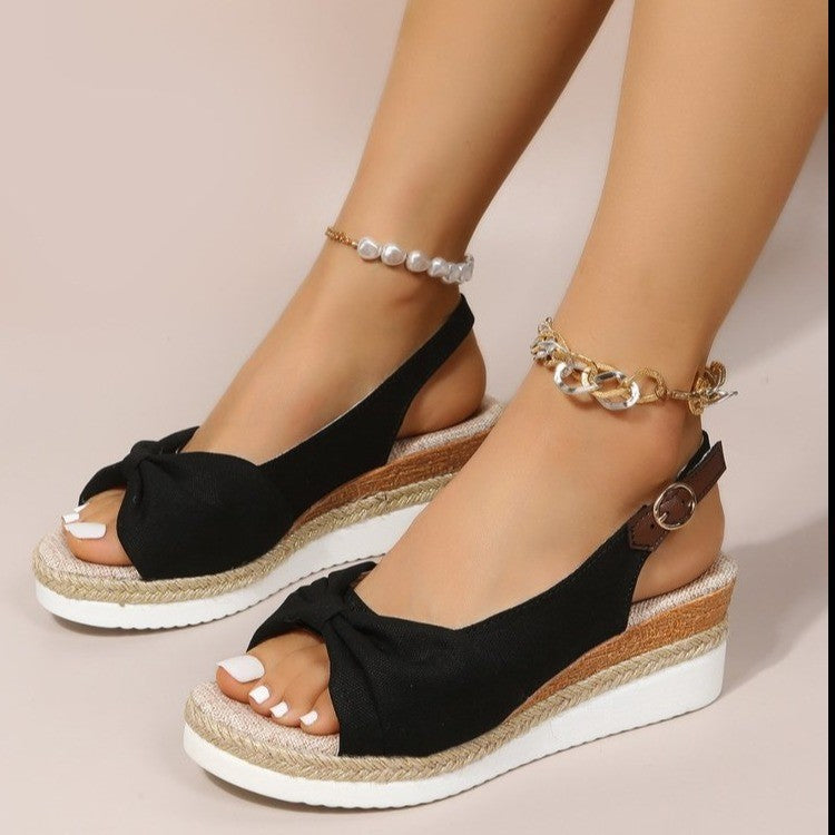 2023 Summer Plus Size Bow Wedge Casual Sandals for Women