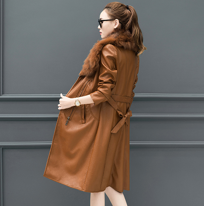 Fleece Lined Leather Jacket with Fur Collar