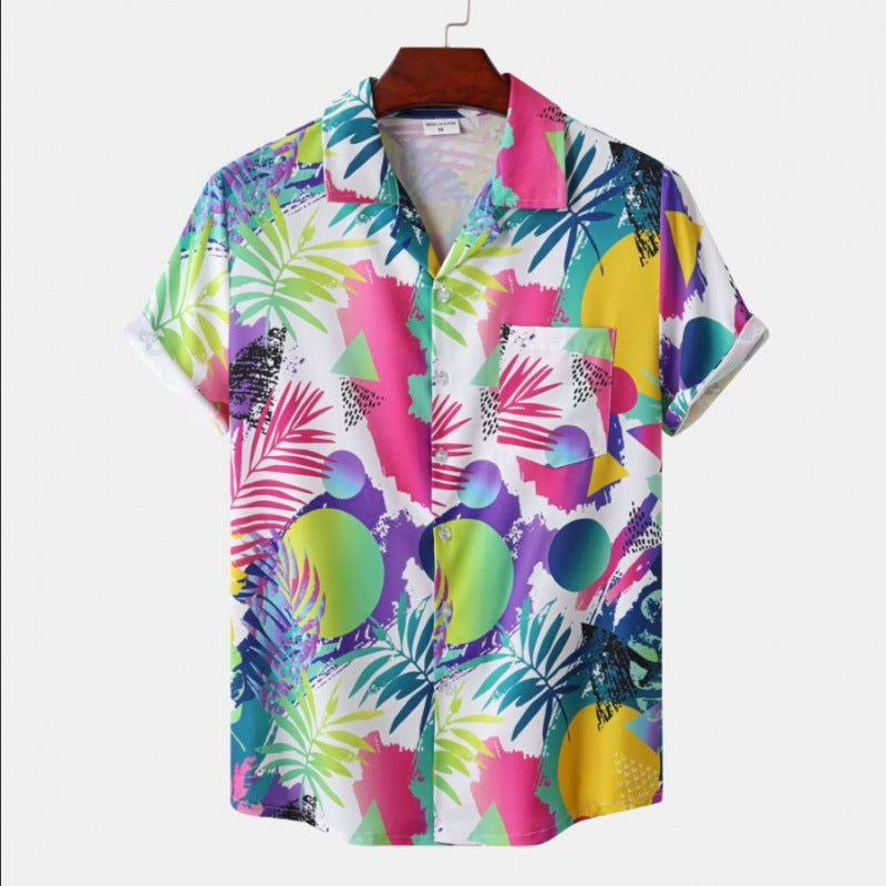 Men's Short Sleeve Hawaiian Print Shirt for Summer