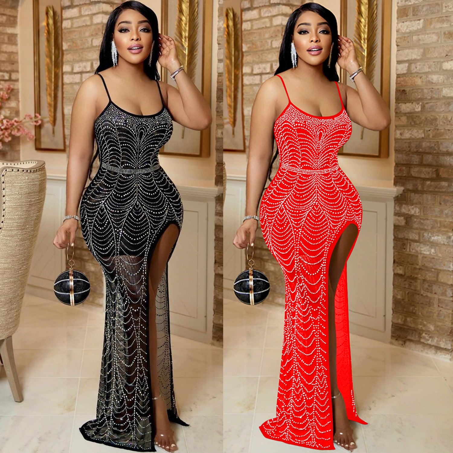 Evarisluxe Rhinestone Sling Evening Dress