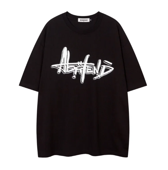 Creative Art Letter Print Cotton Short Sleeve T-Shirt for Men