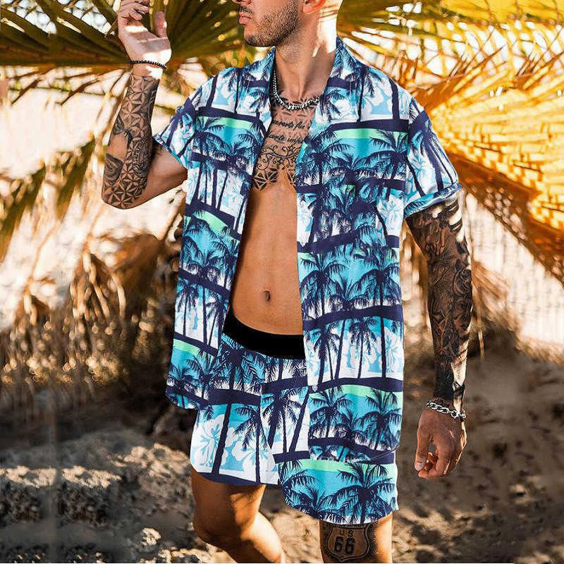 Men's Printed Casual Loose Two-Piece Beach Outfit