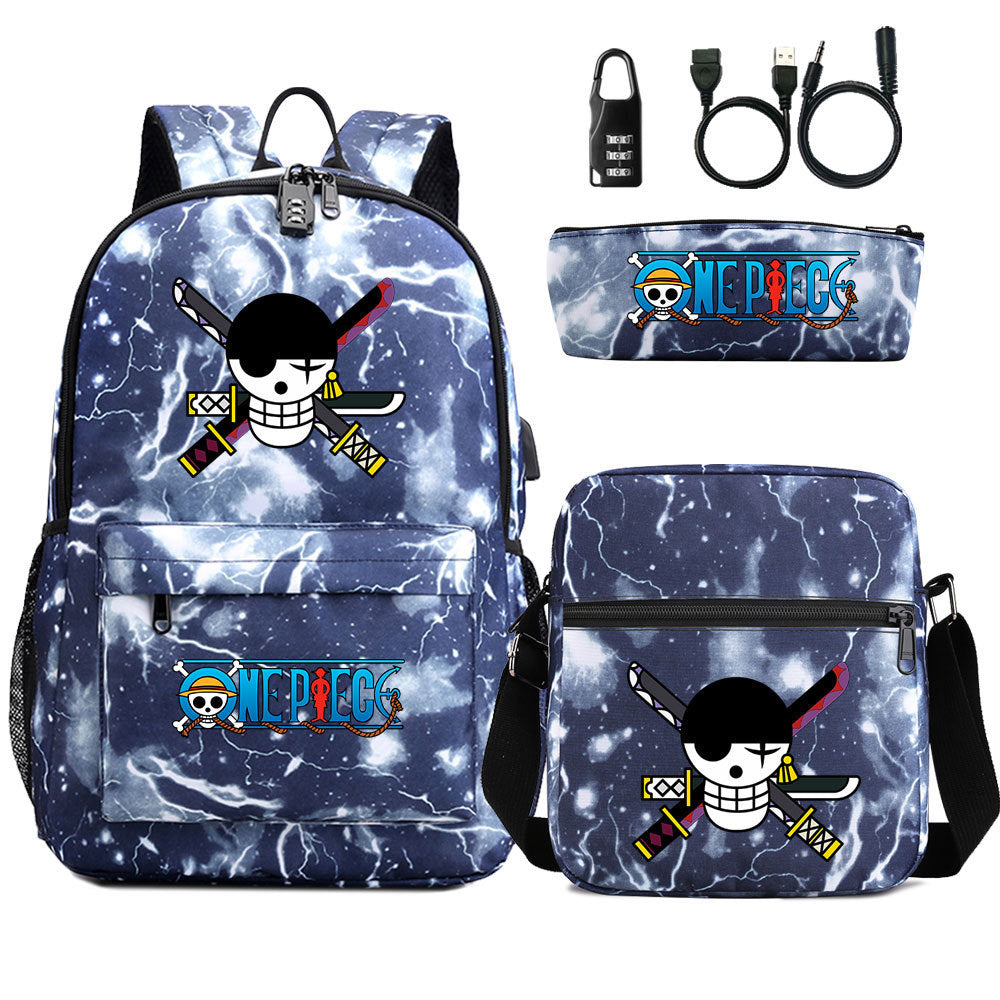 Cartoon One Piece USB Password Lock Backpack Set