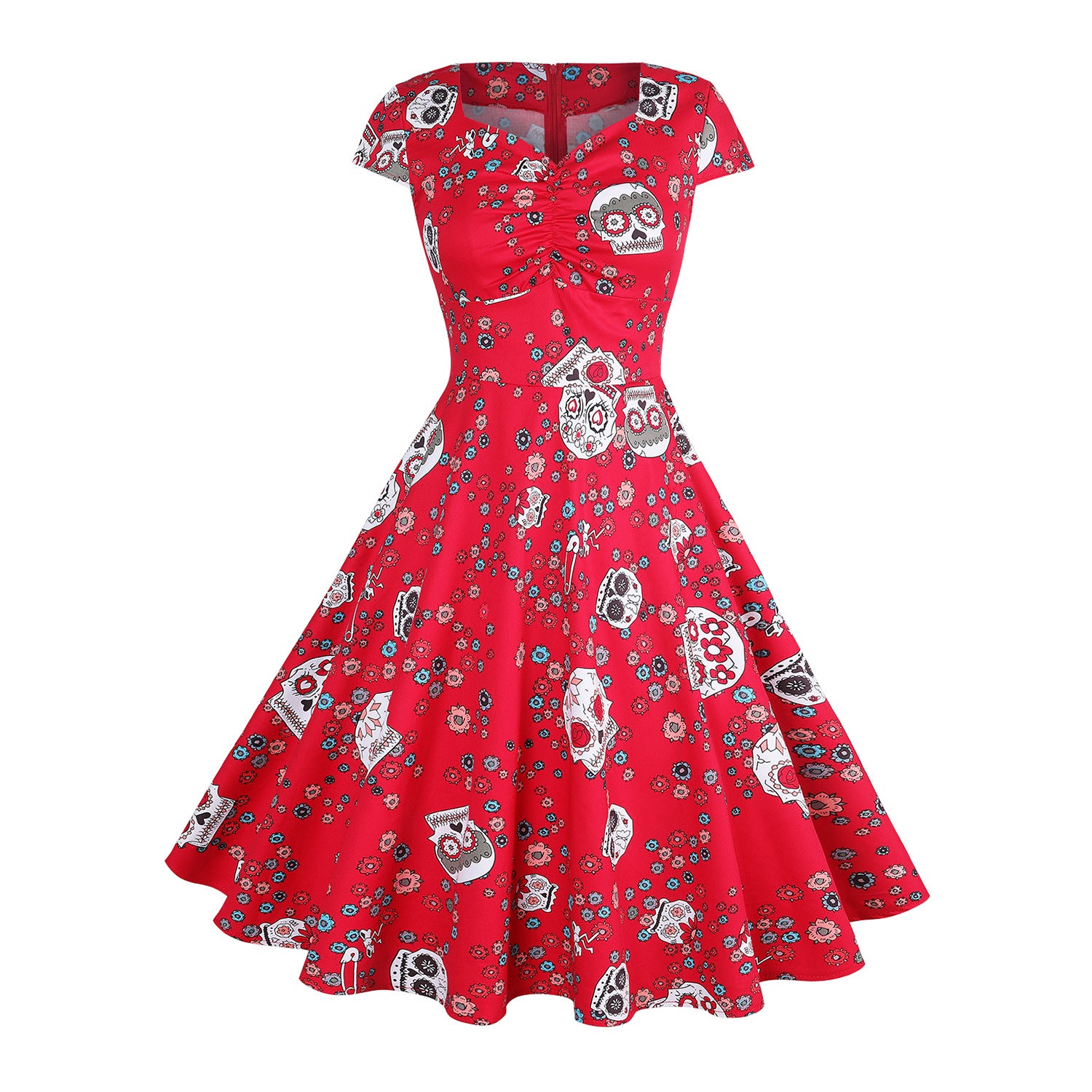 2019 Summer Vintage Hepburn Style Floral Dress