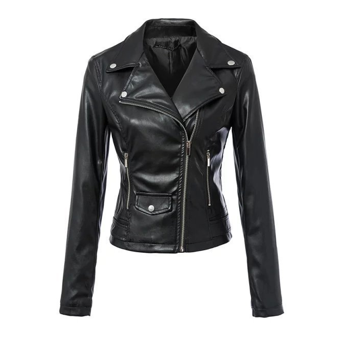 Embroidered Leather Jacket with Hood for Women
